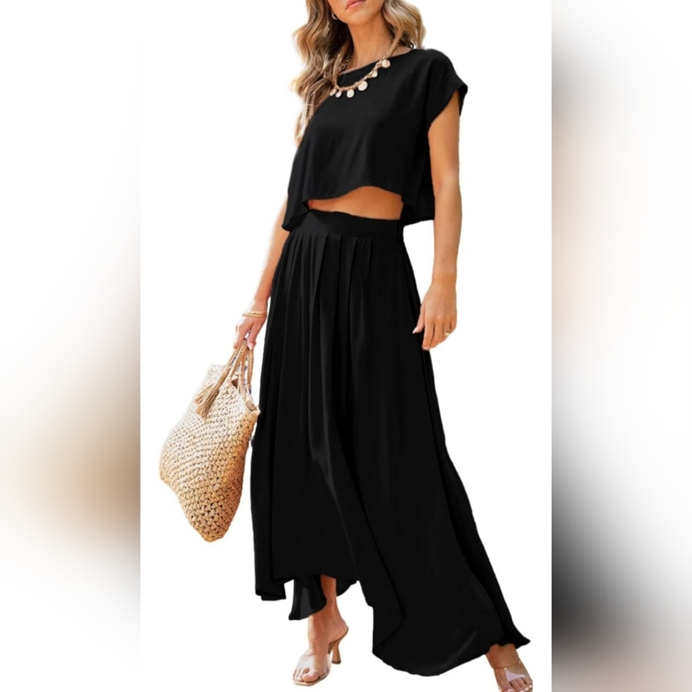 NWT XL Black Crewneck Top & Maxi Skirt Set